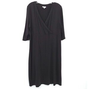 J. Jill faux wrap empire stretch knit dress Size Lp petite black 3/4 sleeve
